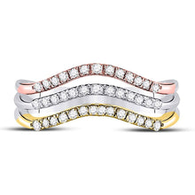 Load image into Gallery viewer, 10K Tri Tone Gold Round Diamond Women's Triple Row Band Ring 1/4 Cttw - Splendid Jewellery
