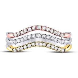 10K Tri Tone Gold Round Diamond Women's Triple Row Band Ring 1/4 Cttw - Splendid Jewellery