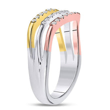 Load image into Gallery viewer, 10K Tri Tone Gold Round Diamond Women's Triple Row Band Ring 1/4 Cttw - Splendid Jewellery