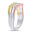 10K Tri Tone Gold Round Diamond Women's Triple Row Band Ring 1/4 Cttw - Splendid Jewellery
