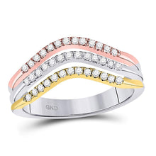 Load image into Gallery viewer, 10K Tri Tone Gold Round Diamond Women's Triple Row Band Ring 1/4 Cttw - Splendid Jewellery