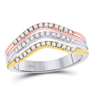 10K Tri Tone Gold Round Diamond Women's Triple Row Band Ring 1/4 Cttw - Splendid Jewellery