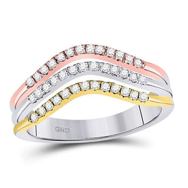 10K Tri Tone Gold Round Diamond Women's Triple Row Band Ring 1/4 Cttw - Splendid Jewellery