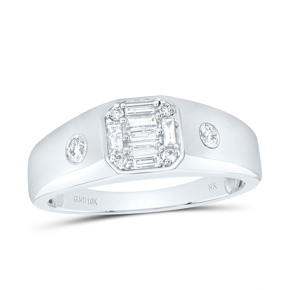 10K White Gold Baguette Diamond Mens Band 3/8 Cttw - Splendid Jewellery