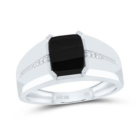 10K White Gold Cushion Onyx 9x7 Mm Onyx Black Mens Ring 1/20 Cttw - Splendid Jewellery