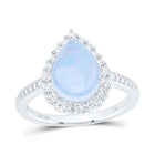 10K White Gold Diamond 11x7. Opal Gemstone Pear Ring 3/8 Cttw - Splendid Jewellery