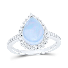 10K White Gold Diamond 11x7. Opal Gemstone Pear Ring 3/8 Cttw - Splendid Jewellery