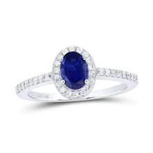 Load image into Gallery viewer, 10K White Gold Diamond 6.50 X Oval Blue Sapphire Synthetic Ring 1/4 Cttw - Splendid Jewellery
