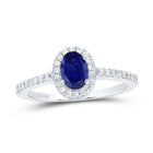 10K White Gold Diamond 6.50 X Oval Blue Sapphire Synthetic Ring 1/4 Cttw - Splendid Jewellery
