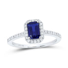 10K White Gold Diamond 6.70 X Emerald Blue Sapphire Synthetic Ring 1/4 Cttw - Splendid Jewellery