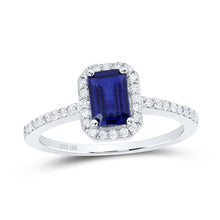 Load image into Gallery viewer, 10K White Gold Diamond 6.70 X Emerald Blue Sapphire Synthetic Ring 1/4 Cttw - Splendid Jewellery