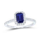10K White Gold Diamond 6.70 X Emerald Blue Sapphire Synthetic Ring 1/4 Cttw - Splendid Jewellery
