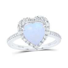 Load image into Gallery viewer, 10K White Gold Diamond 8.6x9. Opal Gemstone Heart Ring 3/8 Cttw - Splendid Jewellery