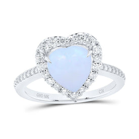 10K White Gold Diamond 8.6x9. Opal Gemstone Heart Ring 3/8 Cttw - Splendid Jewellery