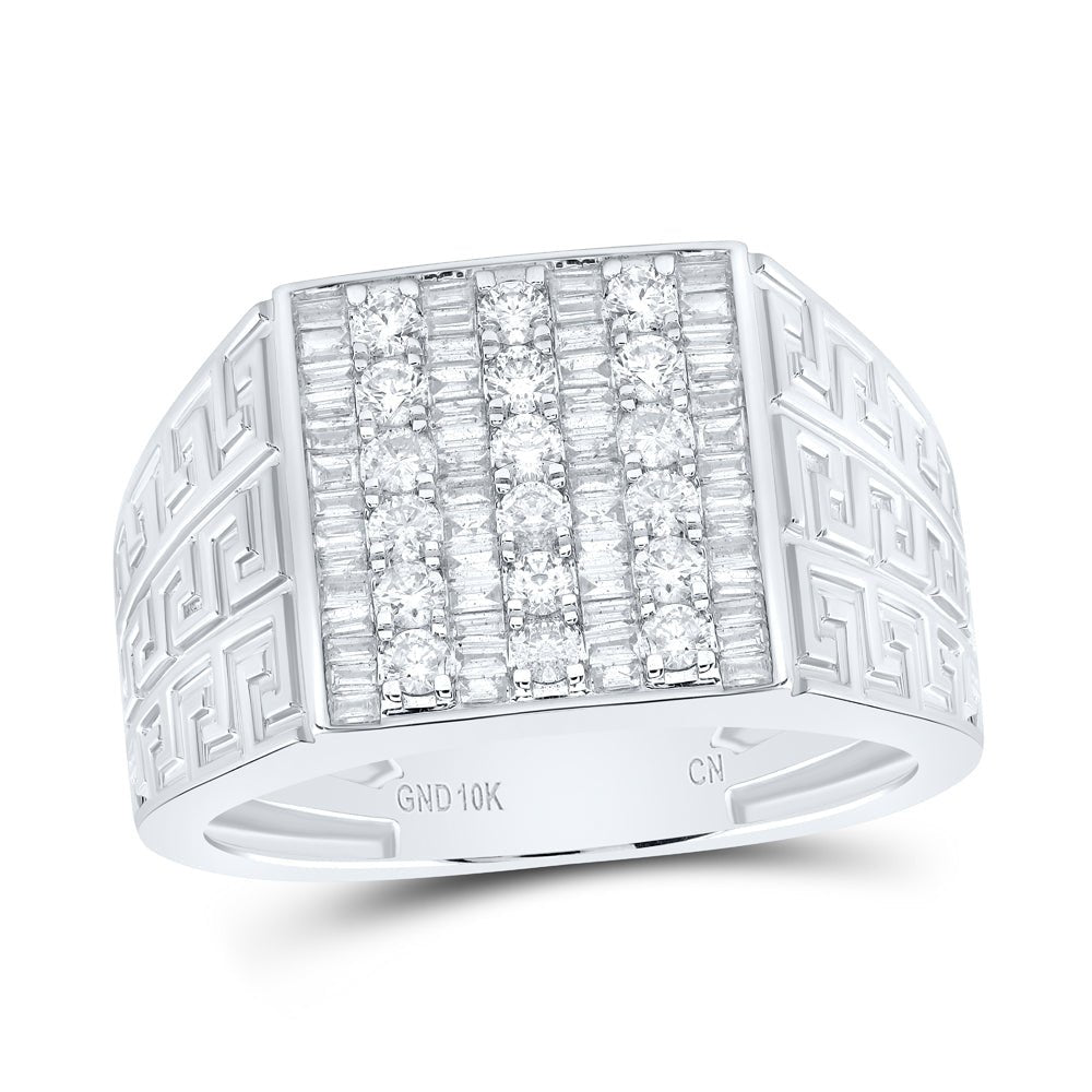 10K White Gold Diamond Baguette Men's Ring 1 Cttw - Splendid Jewellery