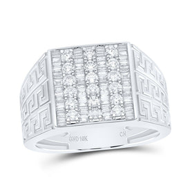 10K White Gold Diamond Baguette Men's Ring 1 Cttw - Splendid Jewellery