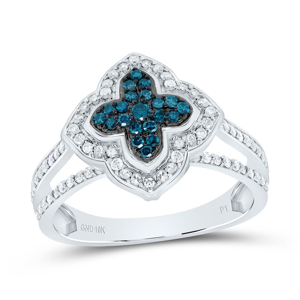10K White Gold Diamond Blue Clover Ring 1/2 Cttw - Splendid Jewellery
