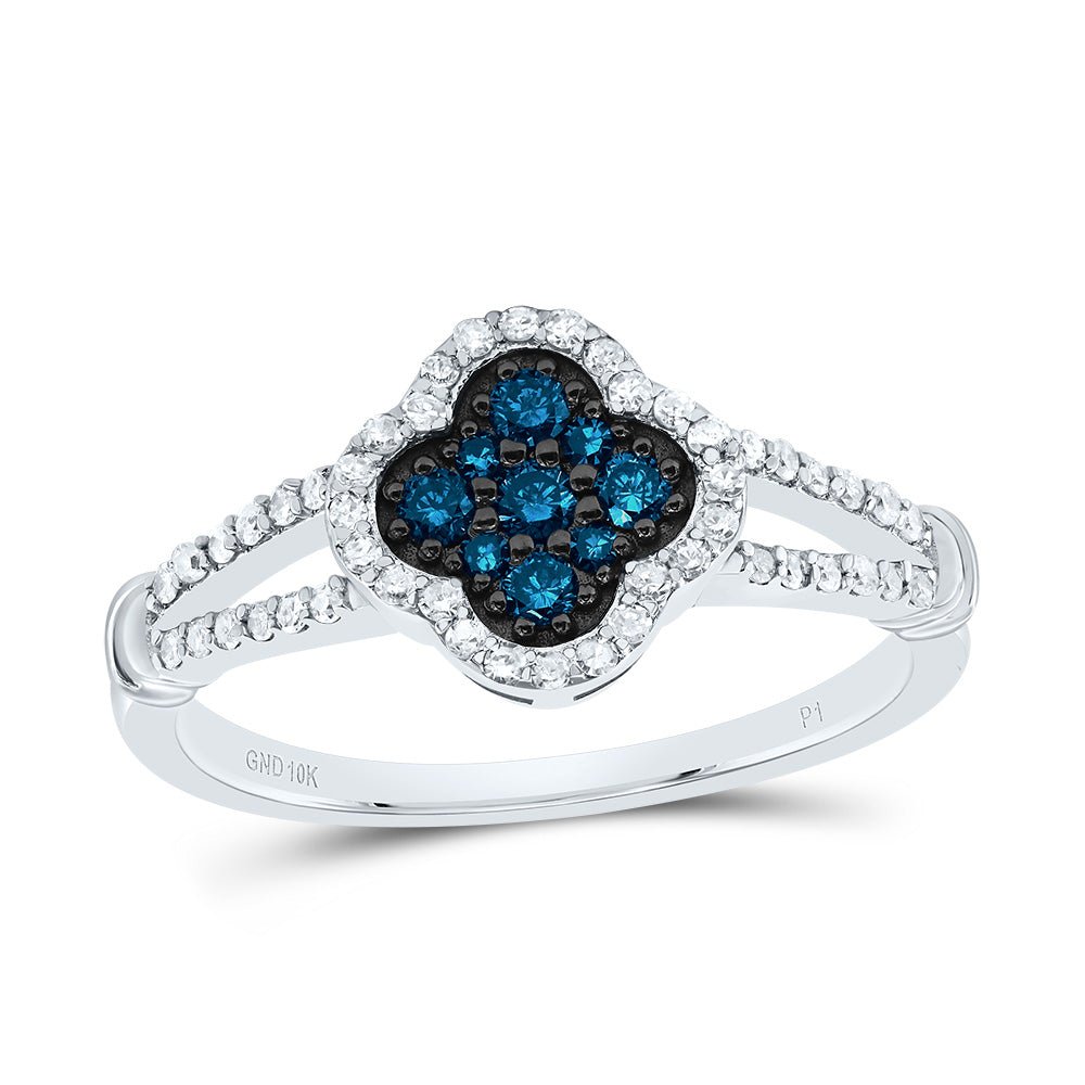 10K White Gold Diamond Blue Clover Ring 1/3 Cttw - Splendid Jewellery