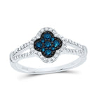 10K White Gold Diamond Blue Clover Ring 1/3 Cttw - Splendid Jewellery