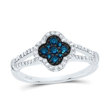 Load image into Gallery viewer, 10K White Gold Diamond Blue Clover Ring 1/3 Cttw - Splendid Jewellery
