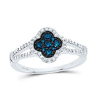 10K White Gold Diamond Blue Clover Ring 1/3 Cttw - Splendid Jewellery