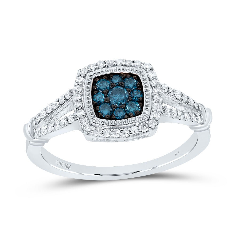 10K White Gold Diamond Blue Cushion Ring 3/8 Cttw - Splendid Jewellery
