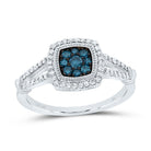 10K White Gold Diamond Blue Cushion Ring 3/8 Cttw - Splendid Jewellery