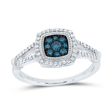 Load image into Gallery viewer, 10K White Gold Diamond Blue Cushion Ring 3/8 Cttw - Splendid Jewellery