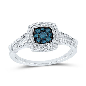 10K White Gold Diamond Blue Cushion Ring 3/8 Cttw - Splendid Jewellery