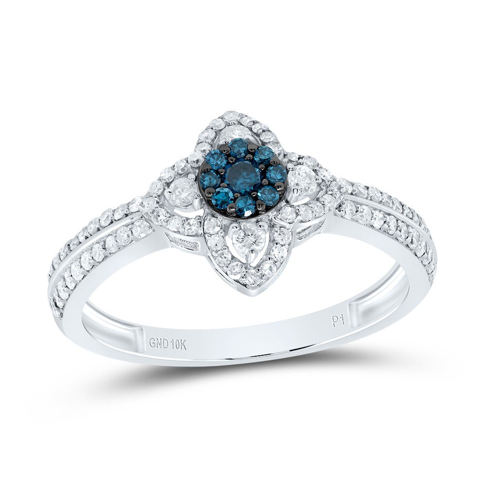 10K White Gold Diamond Blue Flower Ring 1/2 Cttw - Splendid Jewellery