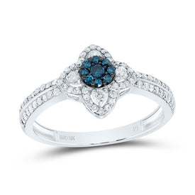 10K White Gold Diamond Blue Flower Ring 1/2 Cttw - Splendid Jewellery