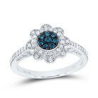 10K White Gold Diamond Blue Flower Ring 3/8 Cttw - Splendid Jewellery