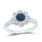 10K White Gold Diamond Blue Flower Ring 3/8 Cttw - Splendid Jewellery