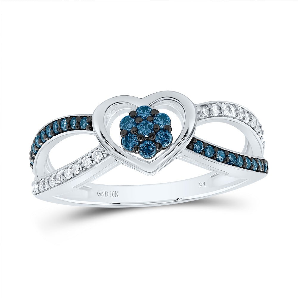 10K White Gold Diamond Blue Heart Ring 1/3 Cttw - Splendid Jewellery
