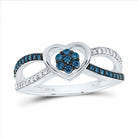 10K White Gold Diamond Blue Heart Ring 1/3 Cttw - Splendid Jewellery