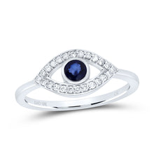 Load image into Gallery viewer, 10K White Gold Diamond Blue Sapphire Gemstone Eye Ring 1/8 Cttw - Splendid Jewellery