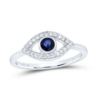 10K White Gold Diamond Blue Sapphire Gemstone Eye Ring 1/8 Cttw - Splendid Jewellery