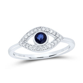 10K White Gold Diamond Blue Sapphire Gemstone Eye Ring 1/8 Cttw - Splendid Jewellery