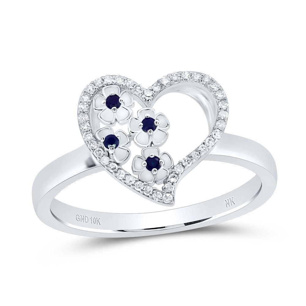 10K White Gold Diamond Blue Sapphire Gemstone Heart Ring 1/10 Cttw - Splendid Jewellery