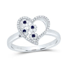 10K White Gold Diamond Blue Sapphire Gemstone Heart Ring 1/10 Cttw - Splendid Jewellery