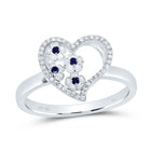 10K White Gold Diamond Blue Sapphire Gemstone Heart Ring 1/10 Cttw - Splendid Jewellery