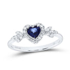 10K White Gold Diamond Blue Sapphire Gemstone Heart Ring 1/5 Cttw - Splendid Jewellery