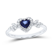 Load image into Gallery viewer, 10K White Gold Diamond Blue Sapphire Gemstone Heart Ring 1/5 Cttw - Splendid Jewellery