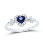 10K White Gold Diamond Blue Sapphire Gemstone Heart Ring 1/5 Cttw - Splendid Jewellery