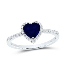 Load image into Gallery viewer, 10K White Gold Diamond Blue Sapphire Gemstone Heart Ring 1/5 Cttw - Splendid Jewellery