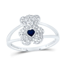 Load image into Gallery viewer, 10K White Gold Diamond Blue Sapphire Gemstone Heart Teddy Bear Ring 1/3 Cttw - Splendid Jewellery