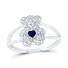 10K White Gold Diamond Blue Sapphire Gemstone Heart Teddy Bear Ring 1/3 Cttw - Splendid Jewellery