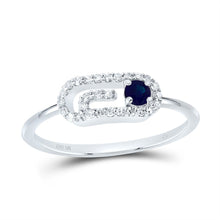 Load image into Gallery viewer, 10K White Gold Diamond Blue Sapphire Gemstone Paper Clip Ring 1/8 Cttw - Splendid Jewellery