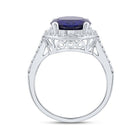 10K White Gold Diamond Blue Sapphire Synthetic Ring 1/3 Cttw - Splendid Jewellery