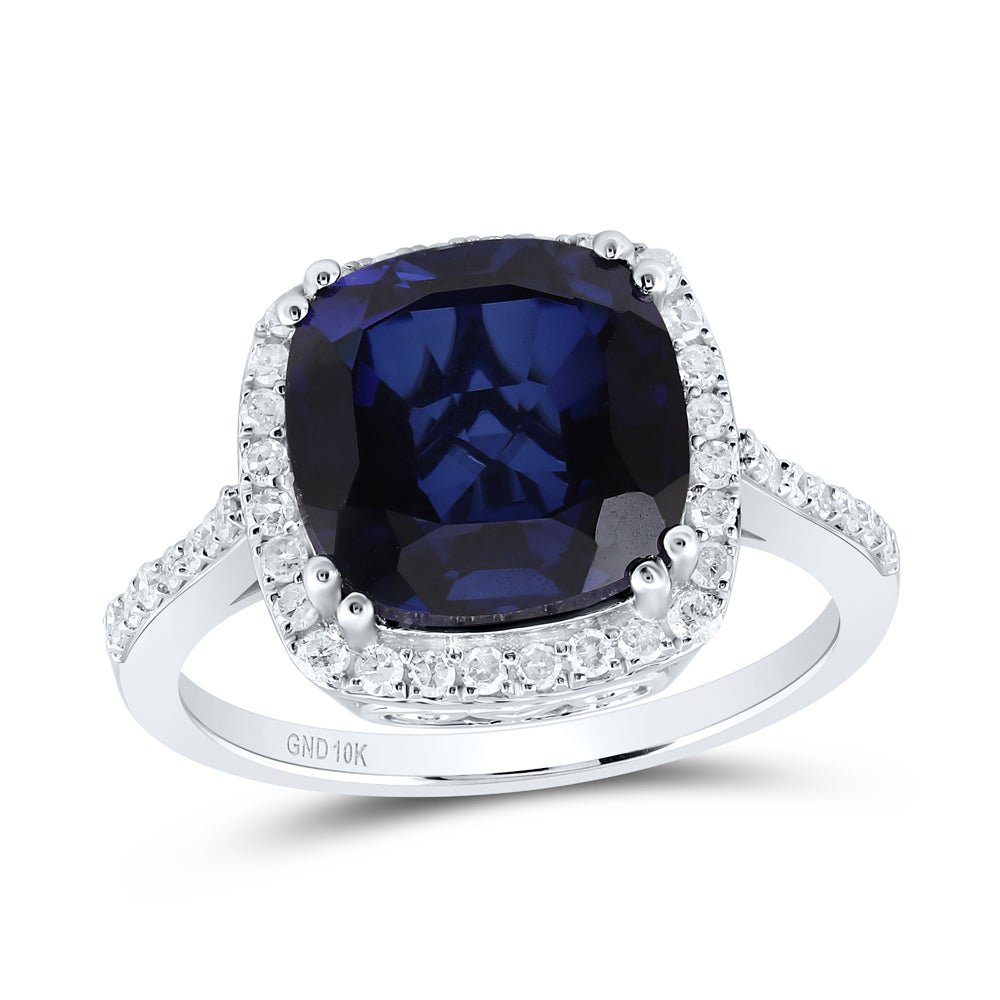 10K White Gold Diamond Blue Sapphire Synthetic Ring 1/3 Cttw - Splendid Jewellery